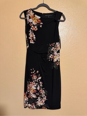White House Black Market Black Midi Dress with Pink & Cream Floral Print